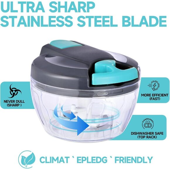 Compact 500ml Manual Food Chopper - Hand-Pull Vegetable & Garlic Mincer, - Picture 6 of 9